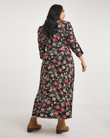 Joe Browns Black Floral Printed Long Sleeve Jersey Dress