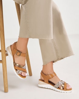 Sinead Leather Crossover Sandal - Wide Fit (E)