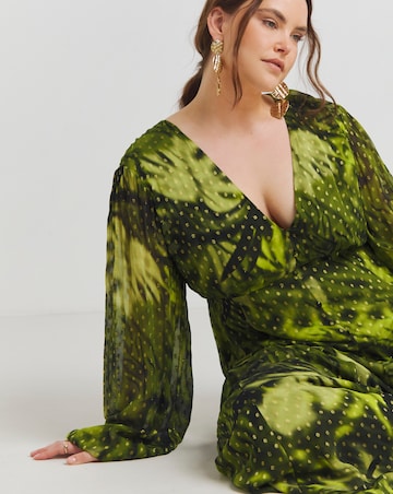 Simply Be Green Floral Print Georgette Foil Button Up Maxi Dress