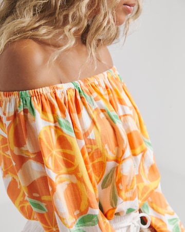 Simply Be Orange Print Linen Bardot Top
