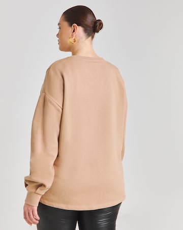 Latte Piping Detail Side Split Sweatshirt