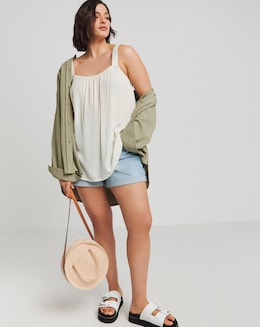 Simply Be Ecru Crinkle Ruched Strap Cami
