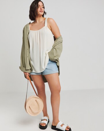 Simply Be Ecru Crinkle Ruched Strap Cami