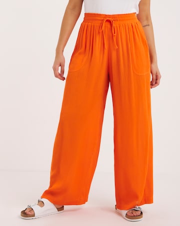 Orange Crinkle Tie Waist Wide Leg Trouser