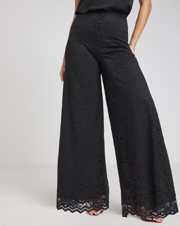 Flounce London Black Lace Lined Wide Leg Trousers