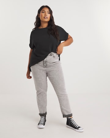 Black Roll Sleeve Dip Back Woven Boxy Blouse