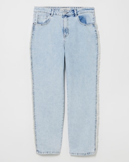 Acid Wash Frayed Side Straight Leg Jean