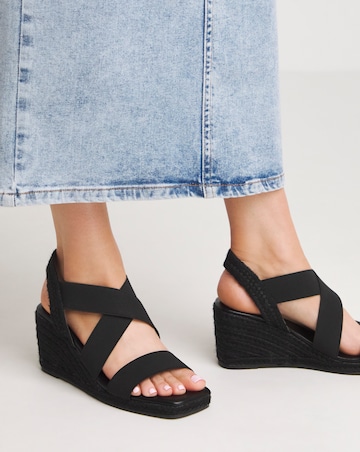 Kelly Elastic Cross Strap Wedge Espadrille Sandals Wide E Fit