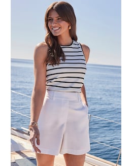 Sosandar White Twill Longline Bermuda Shorts