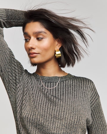 Black Metallic Rib Knit Mini Dress