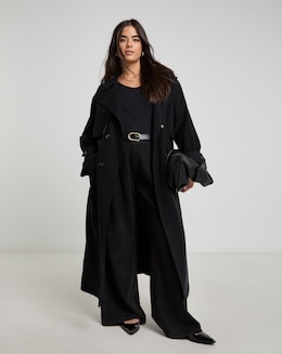 Simply Be Black Drape Maxi Trench