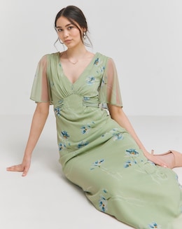 Hope &amp; Ivy Melrose Green Floral Flutter Sleeve Maxi Dress