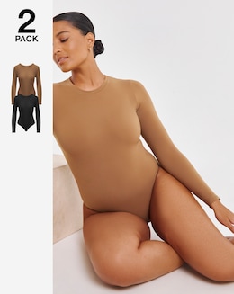 MAGISCULPT Light Control 2 Pack Smoothing Long Sleeve Bodysuits Black/Coffee