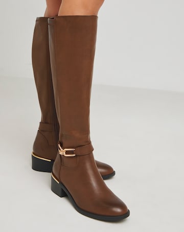 Heavenly Soles Ledger Knee Boots With Trim - Extra Wide Fit (EEE) & Curvy Calf