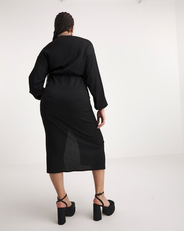 Black Textured Jersey Ruched Midaxi Column Dress
