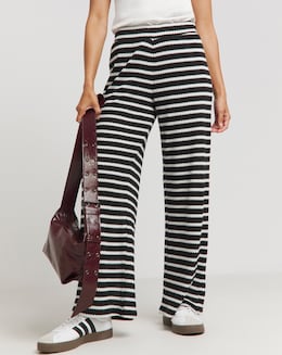 Stripe Jersey Crochet Wide Leg Trousers