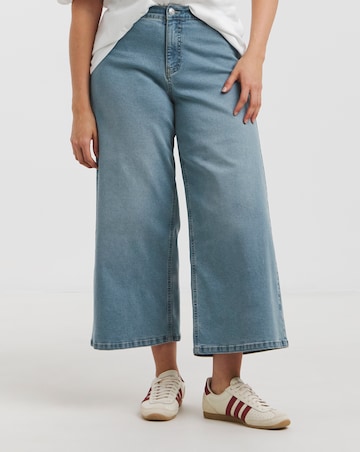 Simply Be Mid Wash 24/7 Cropped Wide Leg Jeans
