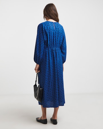 Blue Spot Balloon Sleeve Tea Dress