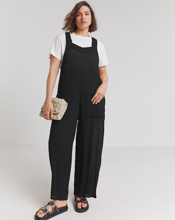 Simply Be Black Crinkle Wide Leg Jumpsuit With Pockets