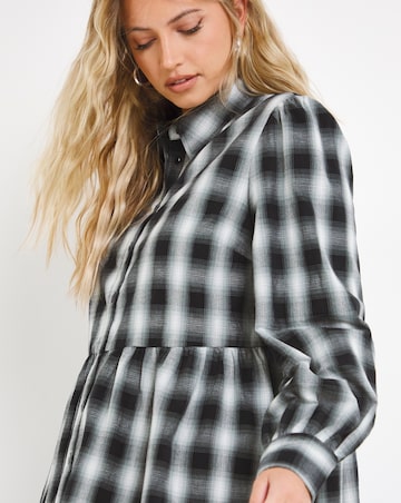 Mono Checked Dipped Back Smock Shirt