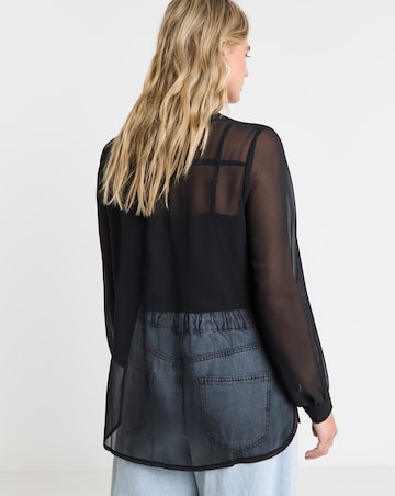 Black Long Sleeve V Neck Sheer Shirt