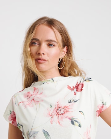 Simply Be Pink & White Floral Slash Neck Mesh Top