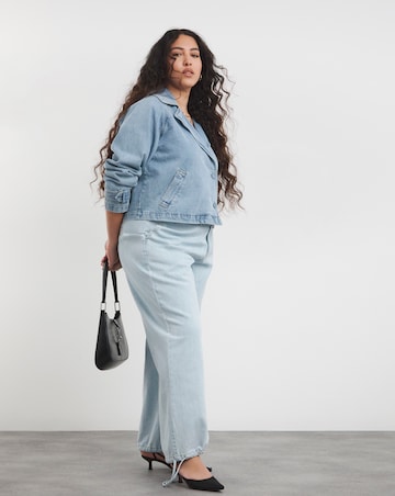 Simply Be Light Wash Tie Detail Wide Leg Denim Parachute Jeans