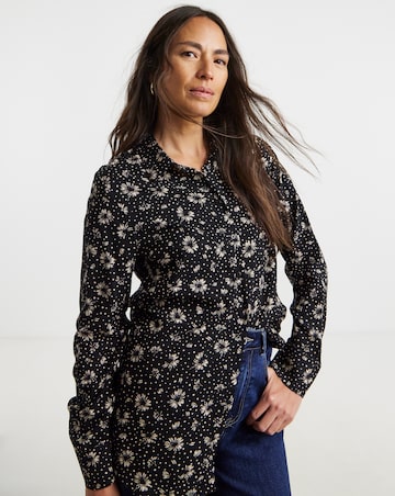 Dipped Back Long Sleeve Shirt - Mono Floral