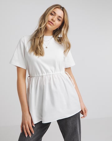 Simply Be White Jersey Poplin Mix Drawstring Waist Smock Top
