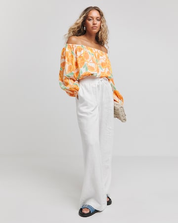 Simply Be Orange Print Linen Bardot Top