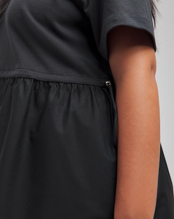 Simply Be Black Jersey Poplin Mix Drawstring Waist Smock Top