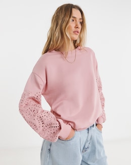 Simply Be Pink Cut Work Sleeve Sweatshirt