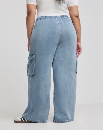 Simply Be Bleach Wash Pull On Wide Leg Jeans with Tencel TM Lyocell
