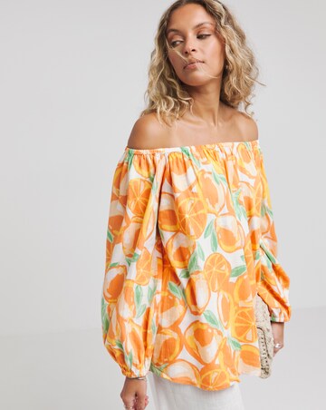 Simply Be Orange Print Linen Bardot Top