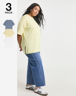 Simply Be Blue, Yellow &amp; White 3 Pack Pure Cotton Boyfriend Tees