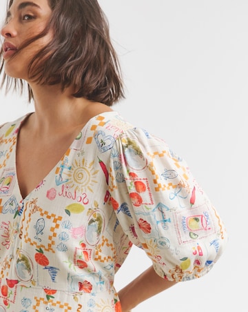 Simply Be Conversational Print Button Through Linen Blend Midi Dress
