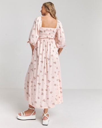 Pink Print Soft Volume Midi Dress