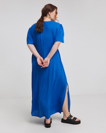 Simply Be Blue Crinkle Button Up Maxi Dress