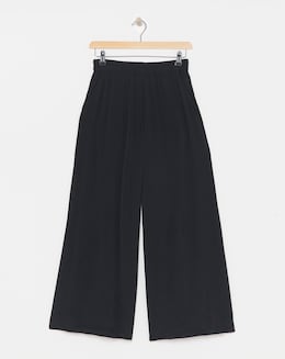 Black Pull On Crinkle Palazzo Trousers