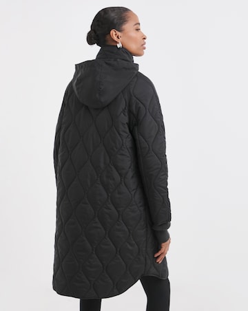 Black Quilt Collar Mid Length Jacket