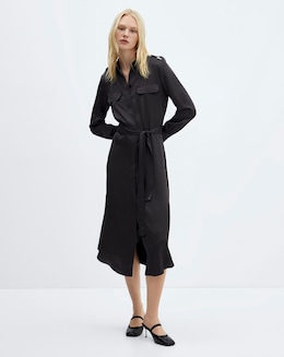 Mango Tie Waist Utility Pocket Shirt Dress