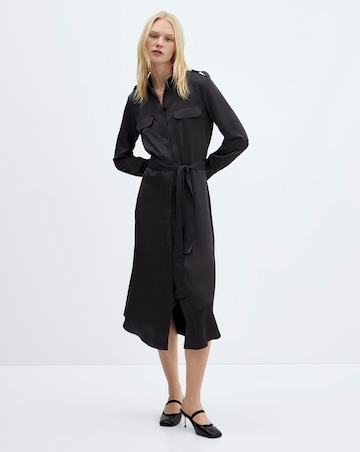 Mango Tie Waist Utility Pocket Shirt Dress