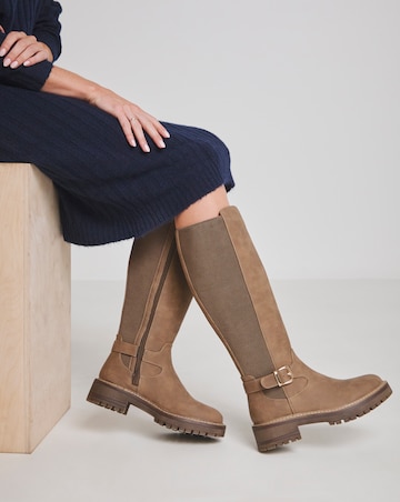 Apollo Knee High Elasticated Buckle Boots - Extra Wide Fit (EEE) & Curvy Calf