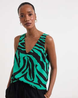 Printed V Neck Woven Vest