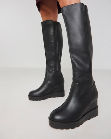 Leyner Stretch Wedge Knee High Boots - Wide Fit (E) & Super Curvy Calf