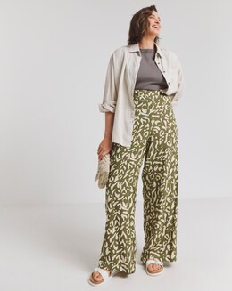 Green Animal Print Wide Leg Trousers