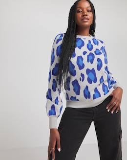 Simply Be Blue Leopard Pattern Jumper