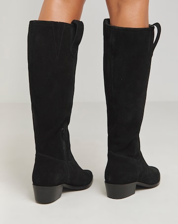 Yves Knee High Suede Cowboy Boots Wide E Fit Curvy Calf