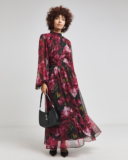 Hope &amp; Ivy Armande Long Sleeve Pink Floral Maxi Dress