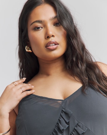 Charcoal Ruffle Maxi Cami Dress With Slip